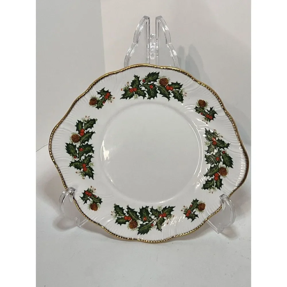 Rosina Queen Yuletide Sweets‎ Plate Cake Platter Signed Vintage Holly Berries